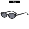 Retro oval sunglasses with black frame and dark lenses for trendy outdoor summer wear. - C1-Black Frame Black Grey Lens