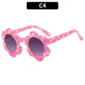 Cute kids floral sunglasses in pink with daisy print, stylish children sun eyewear. - Pink Frame Double Grey Lens