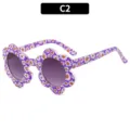 Cute kids flower sunglasses for boys and girls, stylish purple daisy pattern fashion eyewear. - Purple Frame Gradient Grey Lens