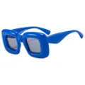 Chunky puffy square sunglasses for women men, trendy blue bold thick frame street style eyewear. - Blue Frame Grey Lens