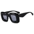 Chunky square sunglasses for women and men, bold puffy thick frame fashion eyewear. - Black Frame Grey Lens