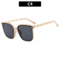 Donne Grande Montatura Occhiali da Sole Beige Catena Astine Protezione UV Chic - Montatura Beige