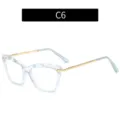 Monture de lunettes anti-lumière bleue cat-eye bleu cristal avec branches dorées élégantes. - C6 (Papillon/Oeil de Chat) / Bleu transparent