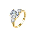 Bague en argent S925 plaque or detail avec pierre centrale ronde et cristaux en coeur. - Taille 7 / Bague en moissanite / Or
