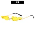 Trendy flame shape rimless sunglasses with vibrant yellow lenses and sleek gold temples. - Gold Frame Yellow Lens