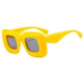 Chunky bubble square yellow sunglasses, trendy exaggerated statement eyewear for street style. - Yellow Frame Grey Lens