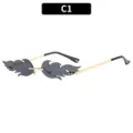 Flame Shape Frameless Sunglasses C1 Fashion Trend Eyewear Gold Metal Temples Black Tips - Gold Frame Gray Lens