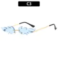 Trendy blue flame rimless sunglasses with gradient lenses for women and men fashion wear - Gold Frame Blue Lens