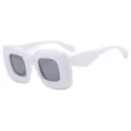 White chunky square puffy sunglasses, trendy thick frame fashion eyewear for stylish street wear. - White Frame Gray Lens