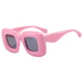 Chunky puffy pink square sunglasses for women, trendy bold statement eyewear for street style. - Pink Frame Grey Lens