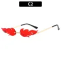 Trendy flame shape rimless sunglasses with colorful ocean lenses for women and men cool eyewear - Gold Frame Red Lens
