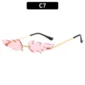 Trendy pink flame frameless sunglasses with gold metal temples and colorful lenses for women. - Gold Frame Light Pink