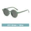 Occhiali da sole rotondi vintage per bambini carini montatura verde con lenti grigie - A12 Verde/Grigio