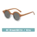 Gafas de sol redondas vintage para niños bebé exterior marco marrón blanco lentes grises - A2 Marrón+Blanco/Gris