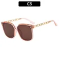 Occhiali da Sole Oversize Rosa Donna Astine Catena Metallo Variante C5 Elegante Chic - Montatura Rosa Trasparente