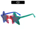Luminosi occhiali da sole colorati a stella con glitter per feste e party - C2 Montatura Blu Rosso Verde Lenti Grigie