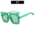 Groene Vierkante Strass Zonnebril Trendy Disco Bril Mode Vrouwen Accessoire C7 - C7 Transparant Groen Montuur Groene Glazen