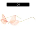 Rahmenlose Sonnenbrille, rosa Libellenflügel Gläser, dünner goldener Metallrahmen Variante C4. - Rosa Linsenstil (C4)