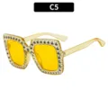 Modieuze stijlvolle vierkante strass zonnebril met gele lenzen voor dames C5 - C5-Transparant Geel Frame Gele Lens