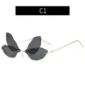 Modische rahmenlose Sonnenbrille mit einzigartigen schwarzen Schmetterlingsflügeln und Gold. - Schwarzer Schmetterlingsstil (C1)