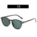 Retro ronde zonnebril met stijlvol metalen T-detail voor heren streetwear coole zonnebril - Glanzend zwart frame, donkergroene glazen
