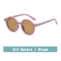 Encantadoras gafas de sol redondas para niños con montura rosa y lentes marrones - A19 Púrpura/Marrón