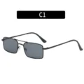 Lunettes de Soleil Carrées Vintage Double Pont Homme Femme Rétro Métal Noir Tendance - C1-Monture Noire Verre Gris