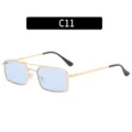 Lunettes de soleil en métal à double pont tendance avec verres bleus et embouts noirs C11. - C11-Monture dorée verres bleu clair