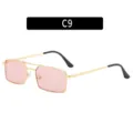 Lunettes de soleil métalliques rétro à double pont en doré avec verres roses et branches. - C9-Monture dorée verres rose clair