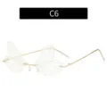 Modische, rahmenlose Sonnenbrille mit transparenten Flügel-Gläsern und goldenem Metallgestell. - Weißer Linsenstil (C6)