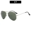 Men vintage double bridge aviator sunglasses metal frame green lenses UV400 driving eyewear - C7-Silver Frame Dark Green Lens