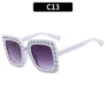 Witte vierkante strass zonnebril, trendy fashion vintage gradient disco stijl C13 - C13 - Wit montuur grijze gradiënt glazen
