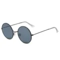 Vintage round sunglasses for men with slim black metal frames and dark lenses style. - C1-Black Frame Gray Lens