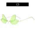 Grüne Libellenflügel rahmenlose Sonnenbrille stilvolle Metallfassung Damen Brille Mode - Blassgrüner Linsenstil (C5)