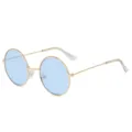 Vintage round metal sunglasses with light blue lenses for men and women, trendy eyewear style. - C5 - Gold Frame with Transparent Blue Lenses
