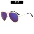 Men metal aviator sunglasses gold frame purple reflective lens model C15 stylish eyewear - C15-Gold Frame Blue Mercury Lens