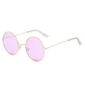 Retro round sunglasses with gold metal frame and stylish pink lenses for men and women. - C6 Gold Frame Transparent Purple Lenses