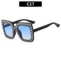 Vierkante Strass Zonnebril C17 Blauwe Verlooplens Mode Trendy Dames Bril UV400 - C17 - Glanzend zwart montuur blauwe gradiënt glazen