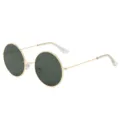 Classic retro round metal sunglasses with dark lenses, perfect for men's daily wear. - Gold Frame Dark Green Lens