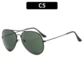 Men's classic double bridge pilot sunglasses, retro black metal frame with green UV lenses. - C5-Black Frame Dark Green Lens