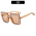 Grote vierkante strass zonnebril retro disco mode zonnebrillen voor vrouwen trend - C6 - Transparant thee-montuur met licht thee-glazen