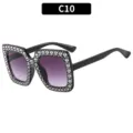 Grote vierkante strass zonnebril met paarse verloopglazen voor dames mode disco bril - C10 - Glanzend zwart montuur grijze gradiënt glazen