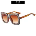 Trendy Vierkante Strass Luipaard Print Mode Zonnebril Vintage Disco Model Variant C15 - C15 - Schildpad montuur bruine gradiënt glazen