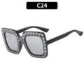 Vierkante Strass Zonnebril Retro Disco Mode Bril Zwarte Montuur Zilveren Lens - C24 - Glanzend zwart montuur zilveren spiegelglazen