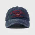 Vintage gewaschene Baumwoll-Baseballkappe mit roter Stickerei, gebogener Schirm, Freizeithut. - Verstellbar / Marineblau