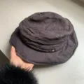 Dark grey linen pleated bucket hat, casual Japanese style sun protection hat for women. - M (56-58cm) / Purple