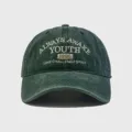 Dark green vintage washed cotton baseball cap with stylish front embroidery for daily wear. - Adjustable / Dark Green