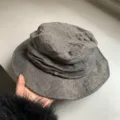 Japanese style linen pleated bucket hat for women, breathable summer sun protection hat. - M (56-58cm) / Gray