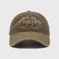 Vintage washed cotton baseball cap with embroidered lettering, casual sun hat for spring and summer. - Adjustable / Khaki