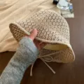 Koreaanse stijl hol ademend strikje vissershoed zomer dunne zonnebrand schaduwhoed - M (56-58cm) / Abrikoos